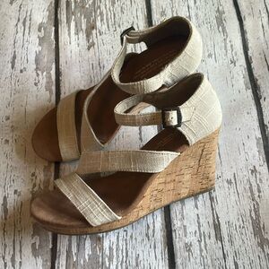 TOMS Linen Wedge Sandals - Sz 8